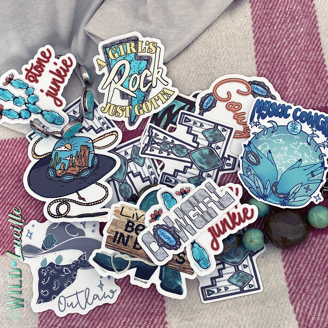 Wild Lucille x Decal Barn - Turquoise Western Vinyl Decals - 50 Assorted Punchy Stickers