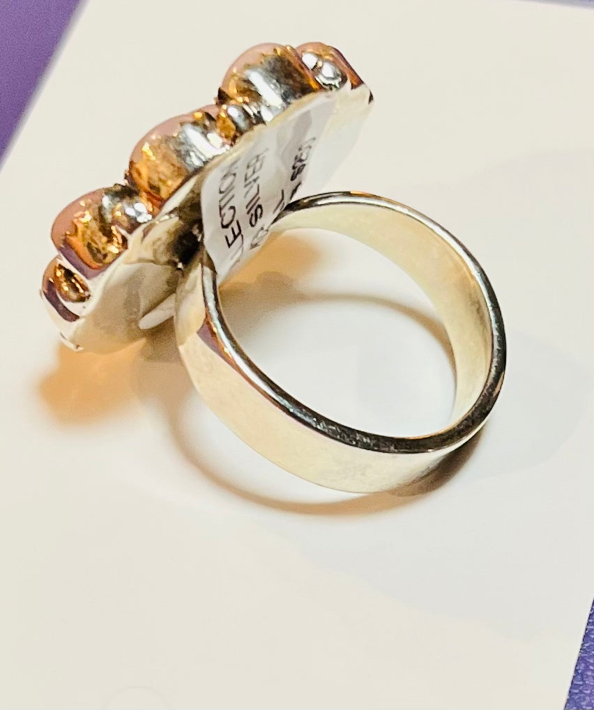 Pink Opal & sterling silver adjustable ring