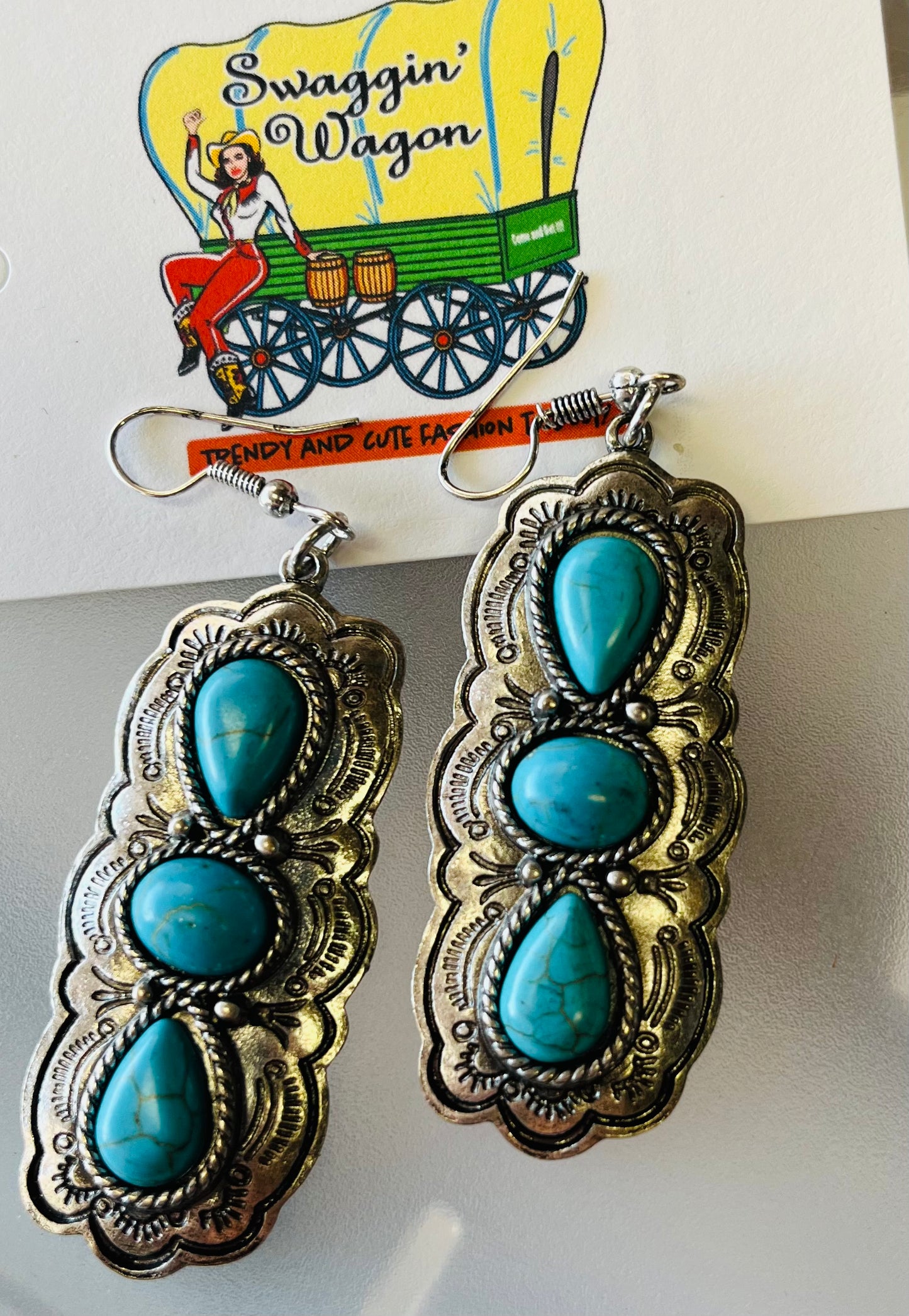 Silver Bar w/turquoise dangle earrings