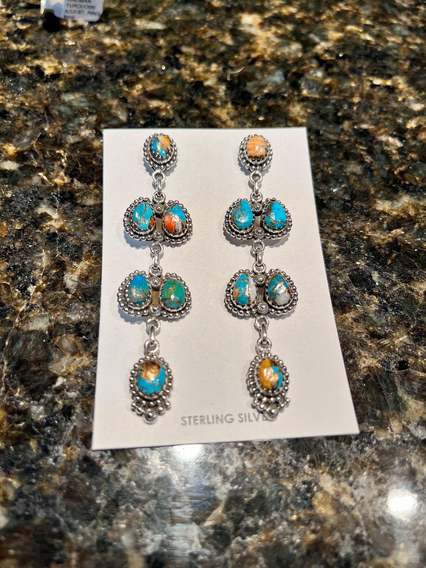 Spiny oyster/ turquoise & sterling silver dangle earrings