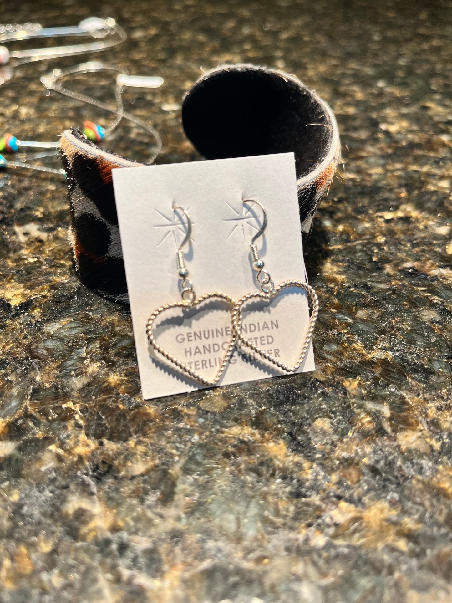 Navajo handmade sterling silver heart earrings