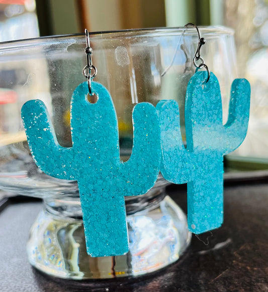 Glitter cactus resin earrings