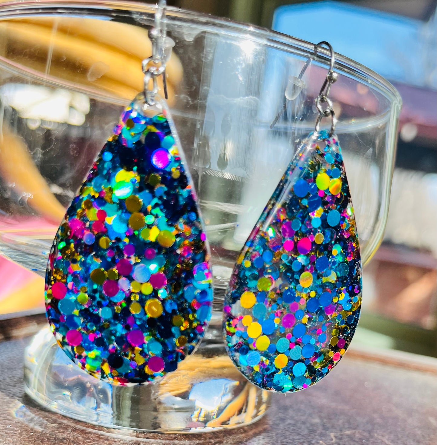 Iridescent glitter resin earrings