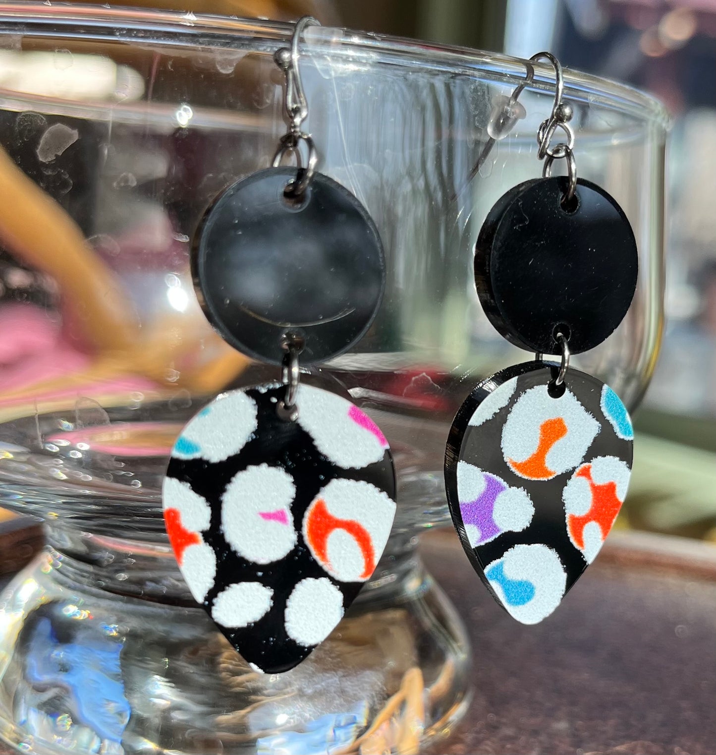 Retro black & multi colored earrings