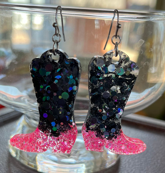 Glitter boots resin earrings