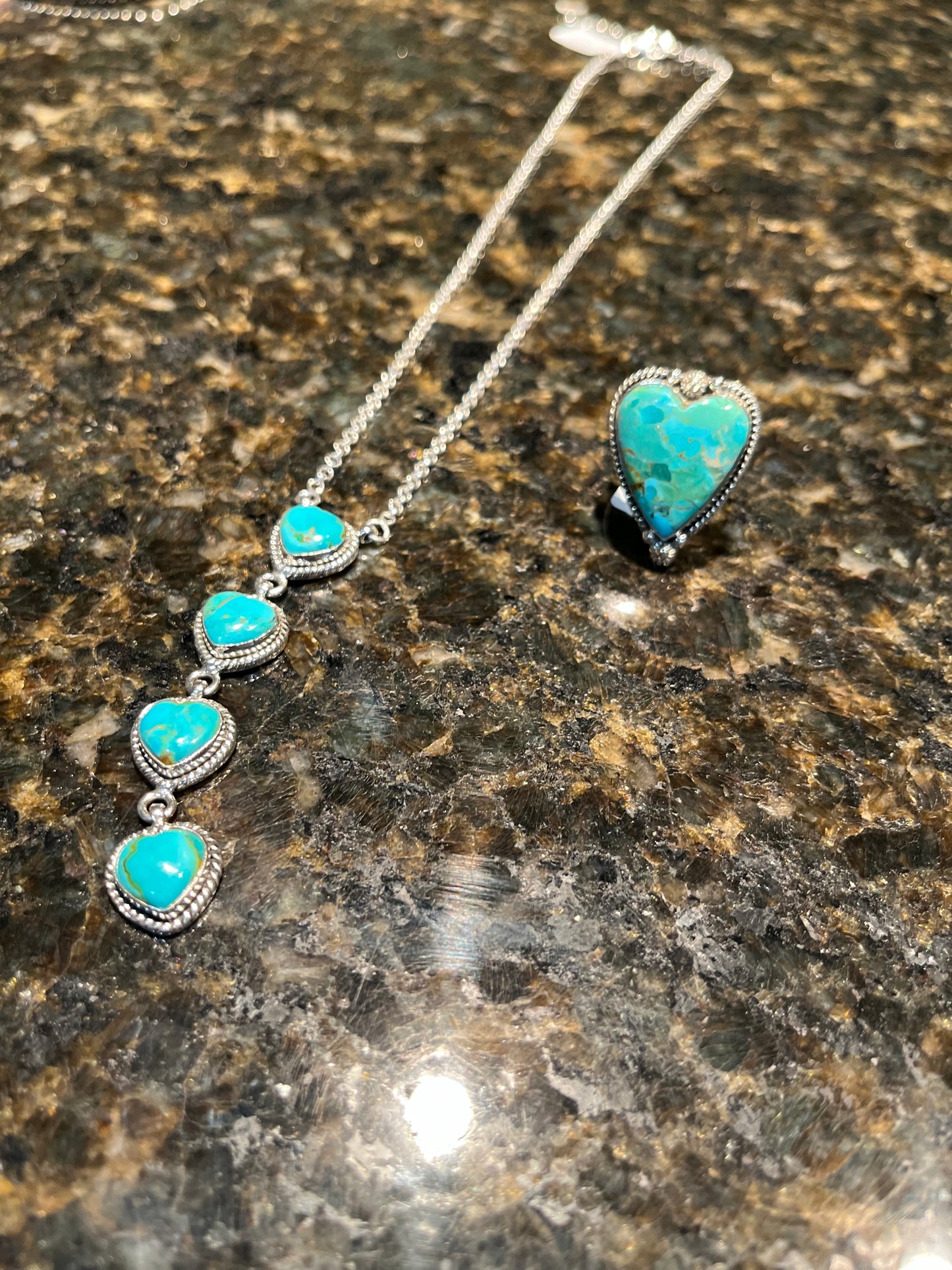 Kingman Turquoise heart shaped pendants drop necklace