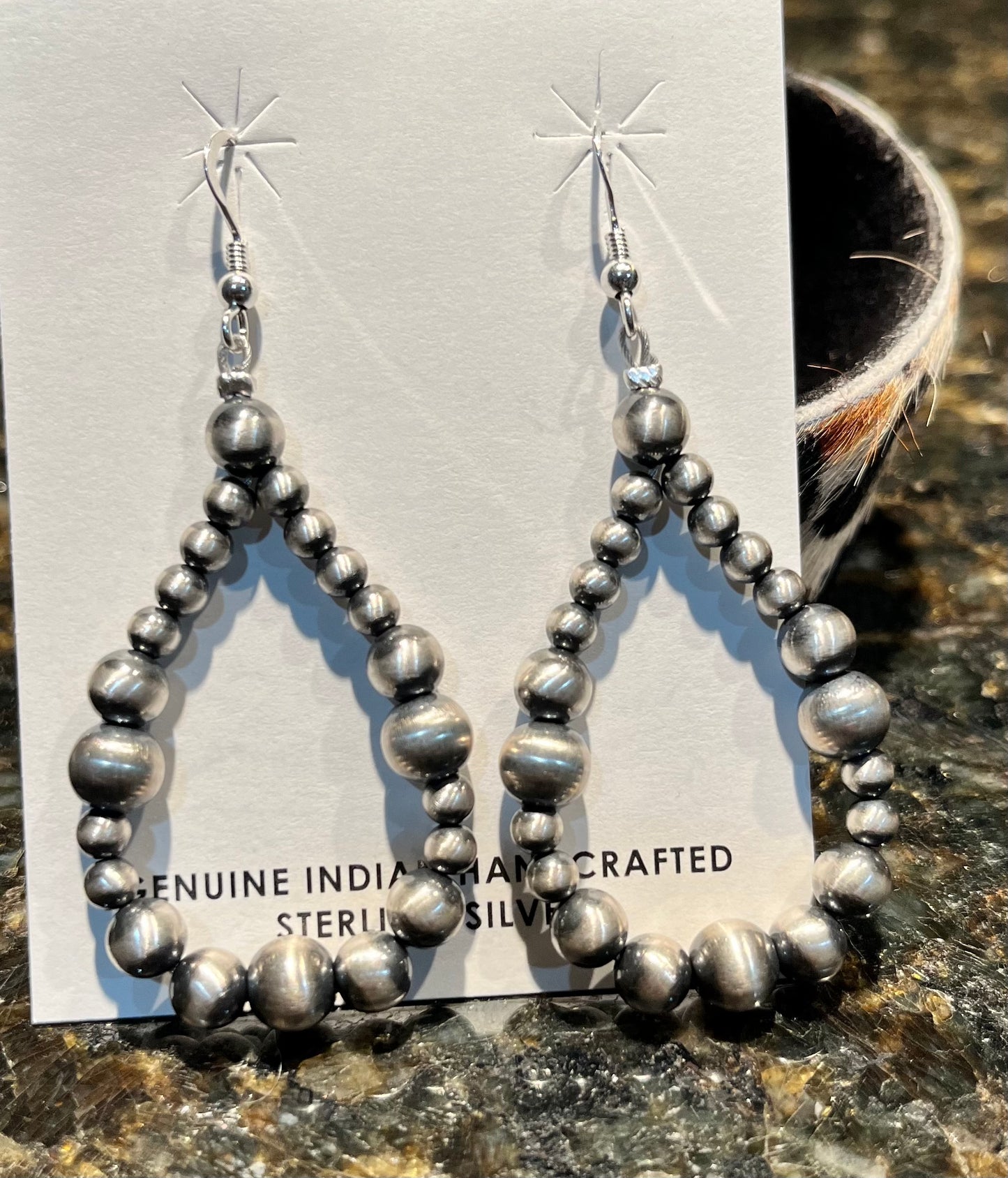 Navajo hand strung sterling silver pearl teardrop earrings- 2”