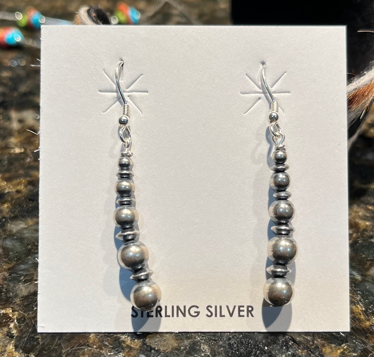 Navajo hand strung sterling silver pearl drop earrings- 1”