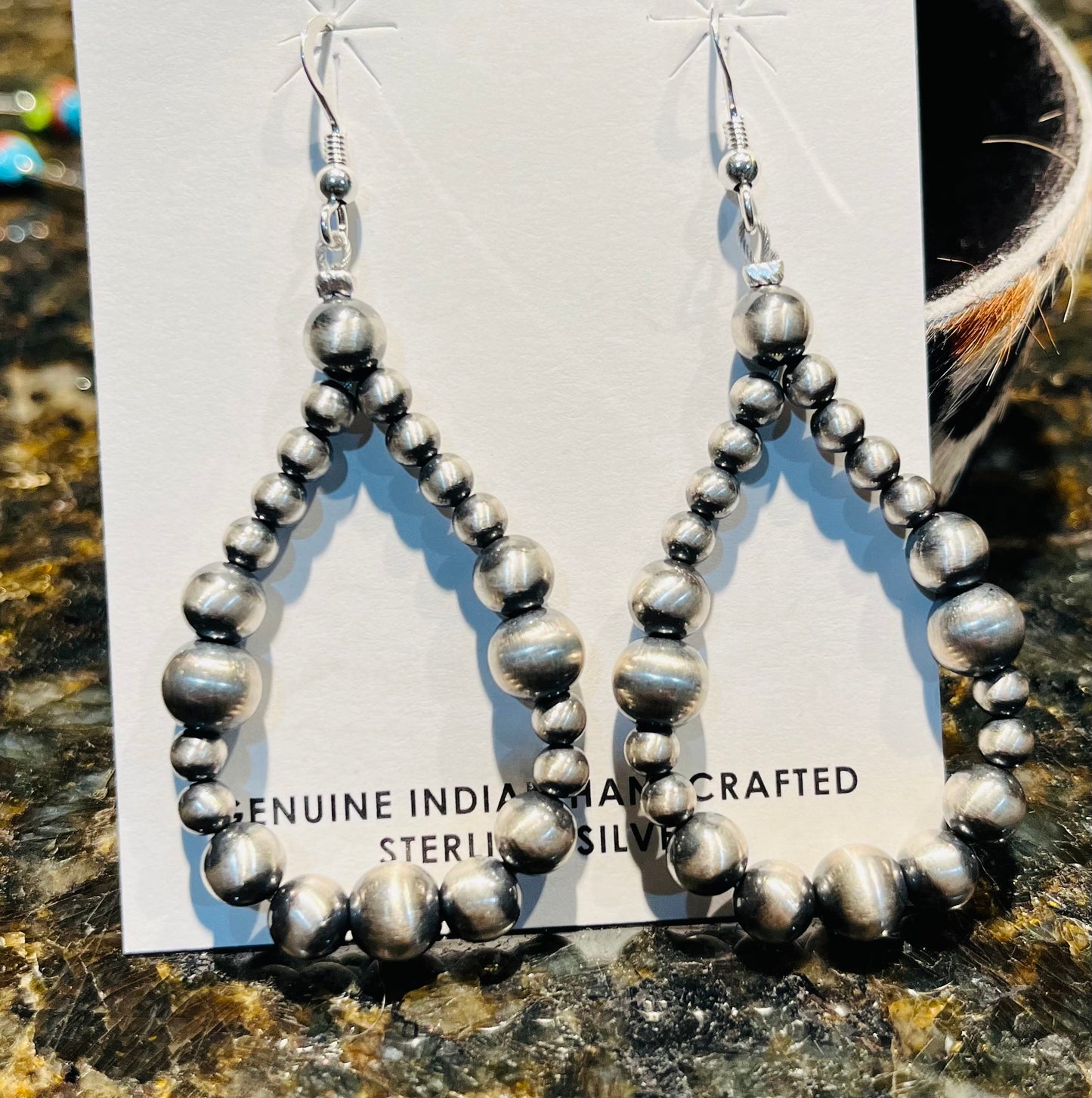 Navajo hand strung sterling silver pearl teardrop earrings- 2”