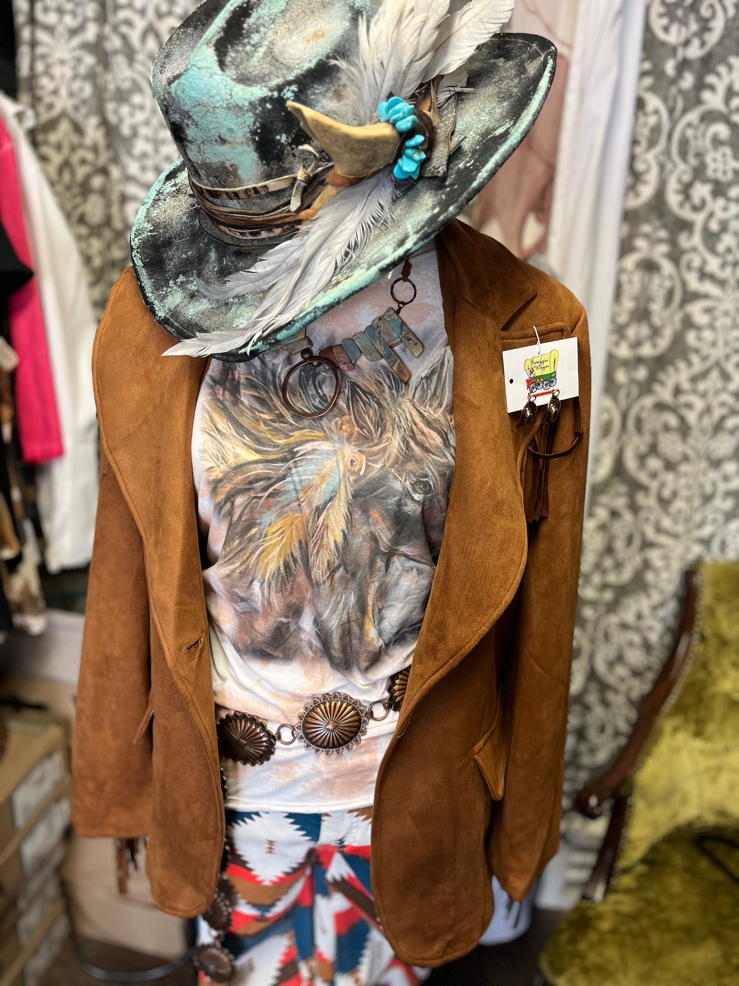 Camel Suede Fringe Lapel Blazer