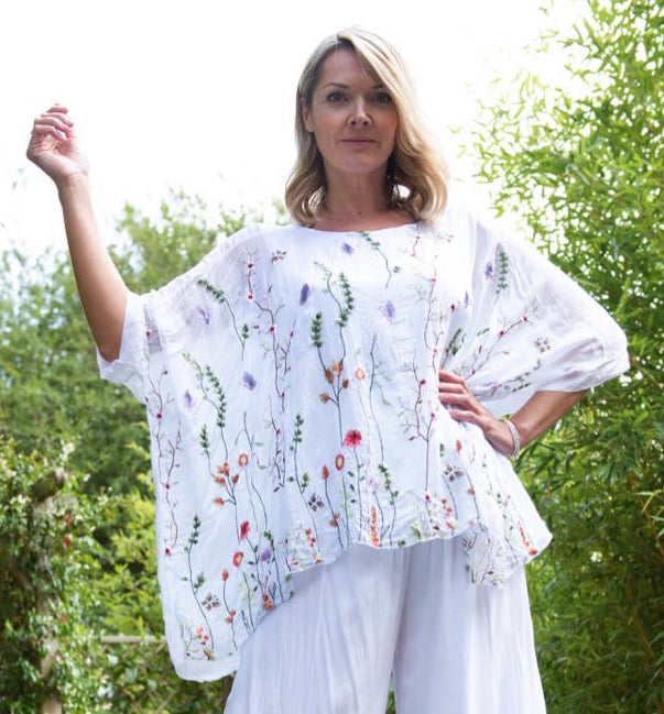 Ella and Cherry - Lois Embroidery Silk Top