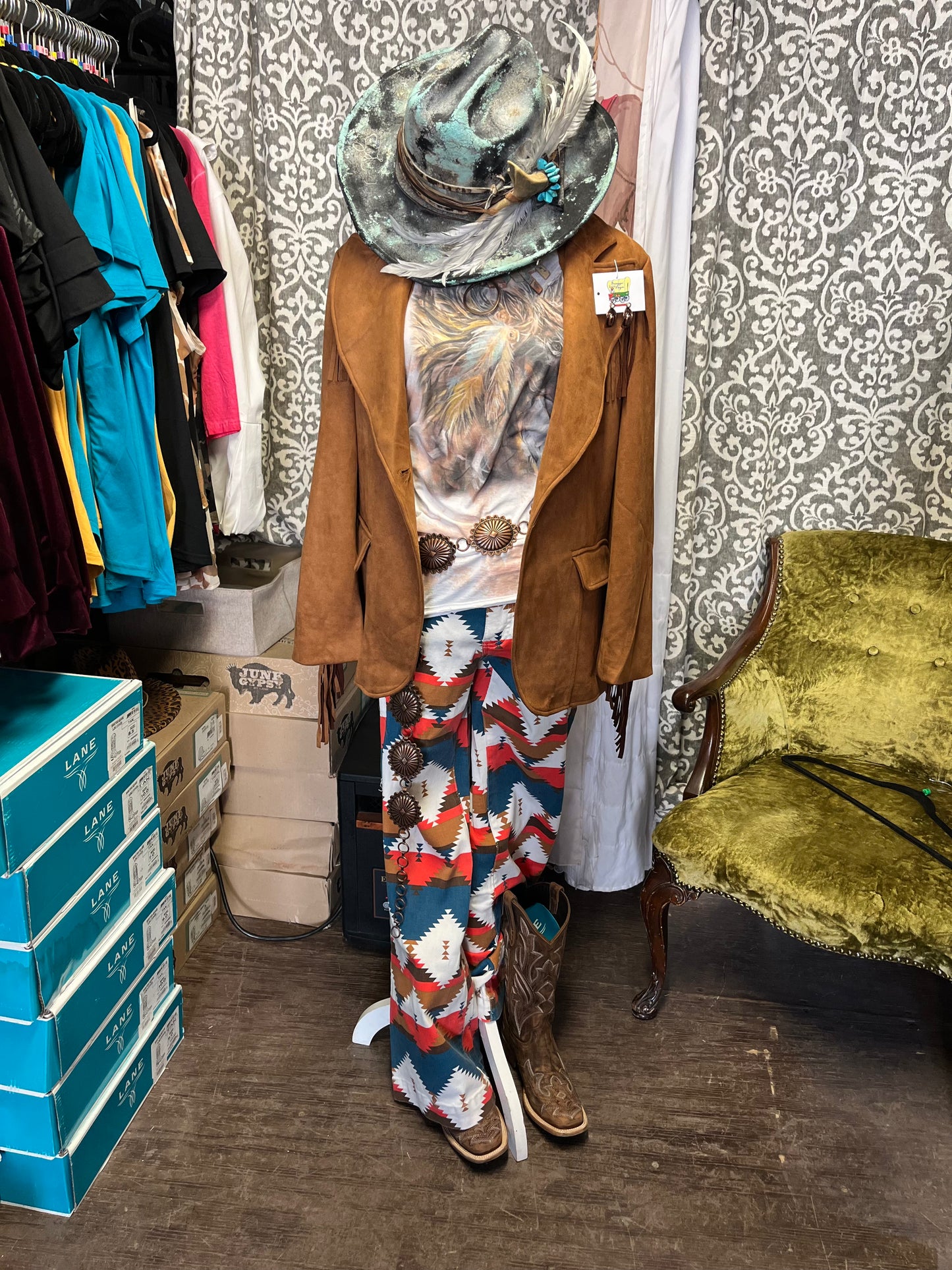 Camel Suede Fringe Lapel Blazer