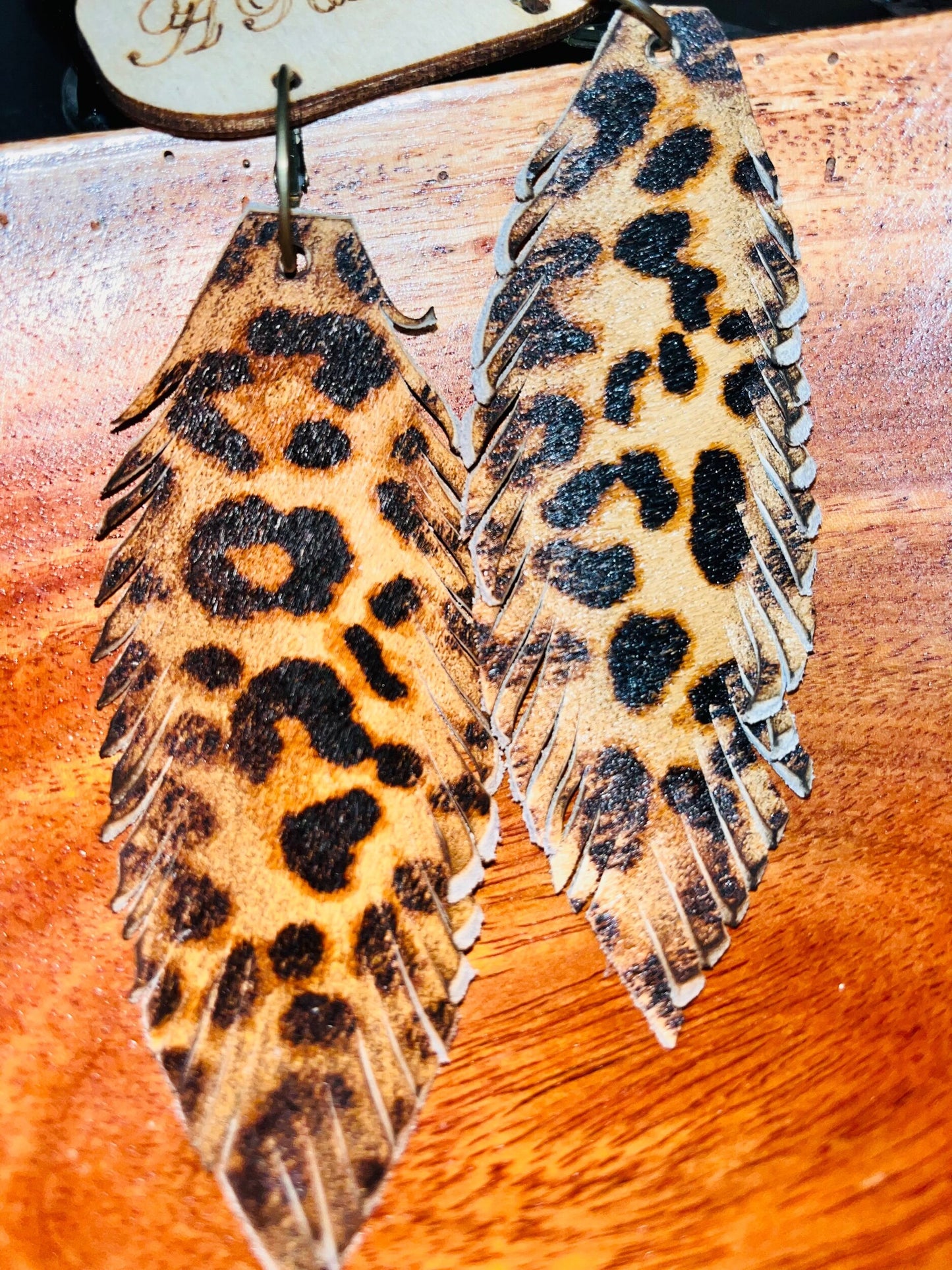 Leather/leopard stamped earrings