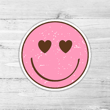 Trendy Transfers - Pink Hearts Smiley Retro Die Cut Sticker