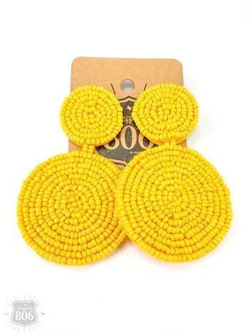 Double circle seed bead post earring - yellow