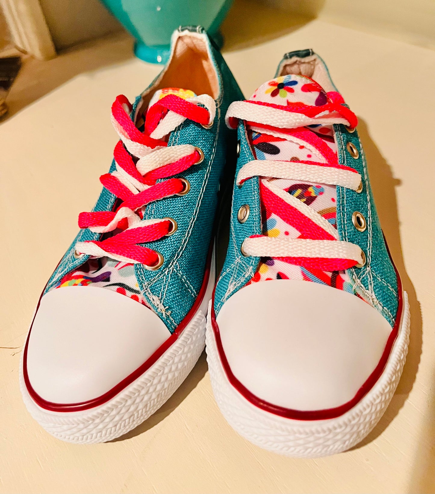 Turquoise  and floral tennis shoes - size 7