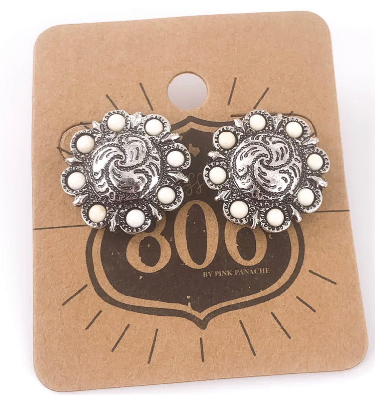 Flower Concho post earrings w/ stones