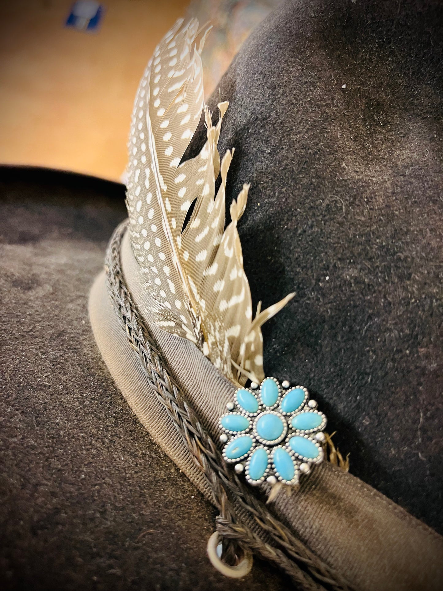 Round Turquoise concho hat pin