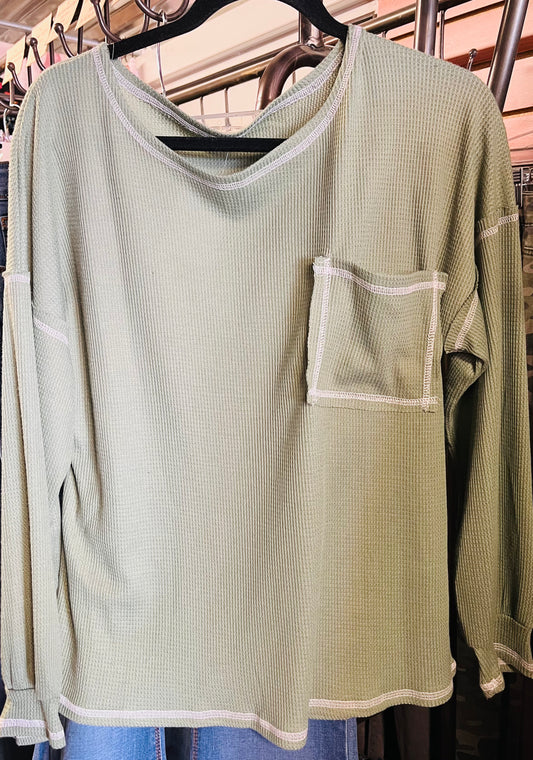 Sage shirt with white stiching - long sleeve