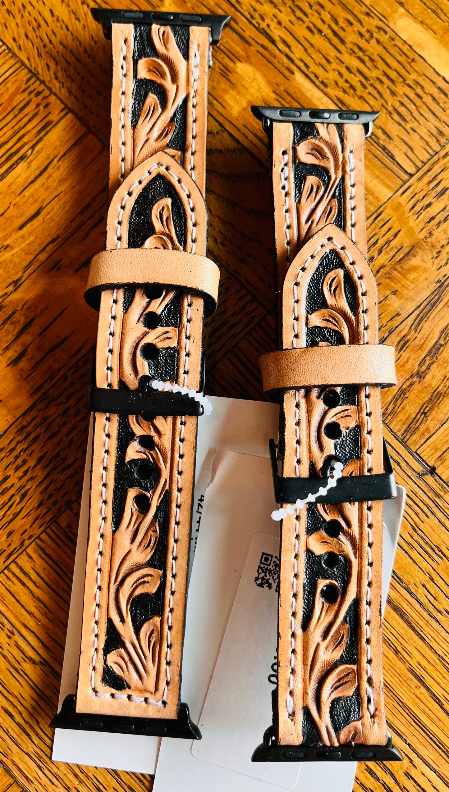 Hand, floral tooled leather Apple Watch band