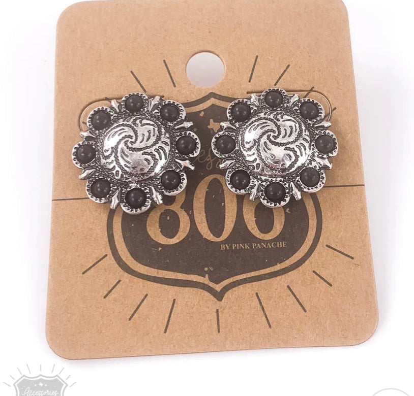 Flower Concho post earrings w/ stones