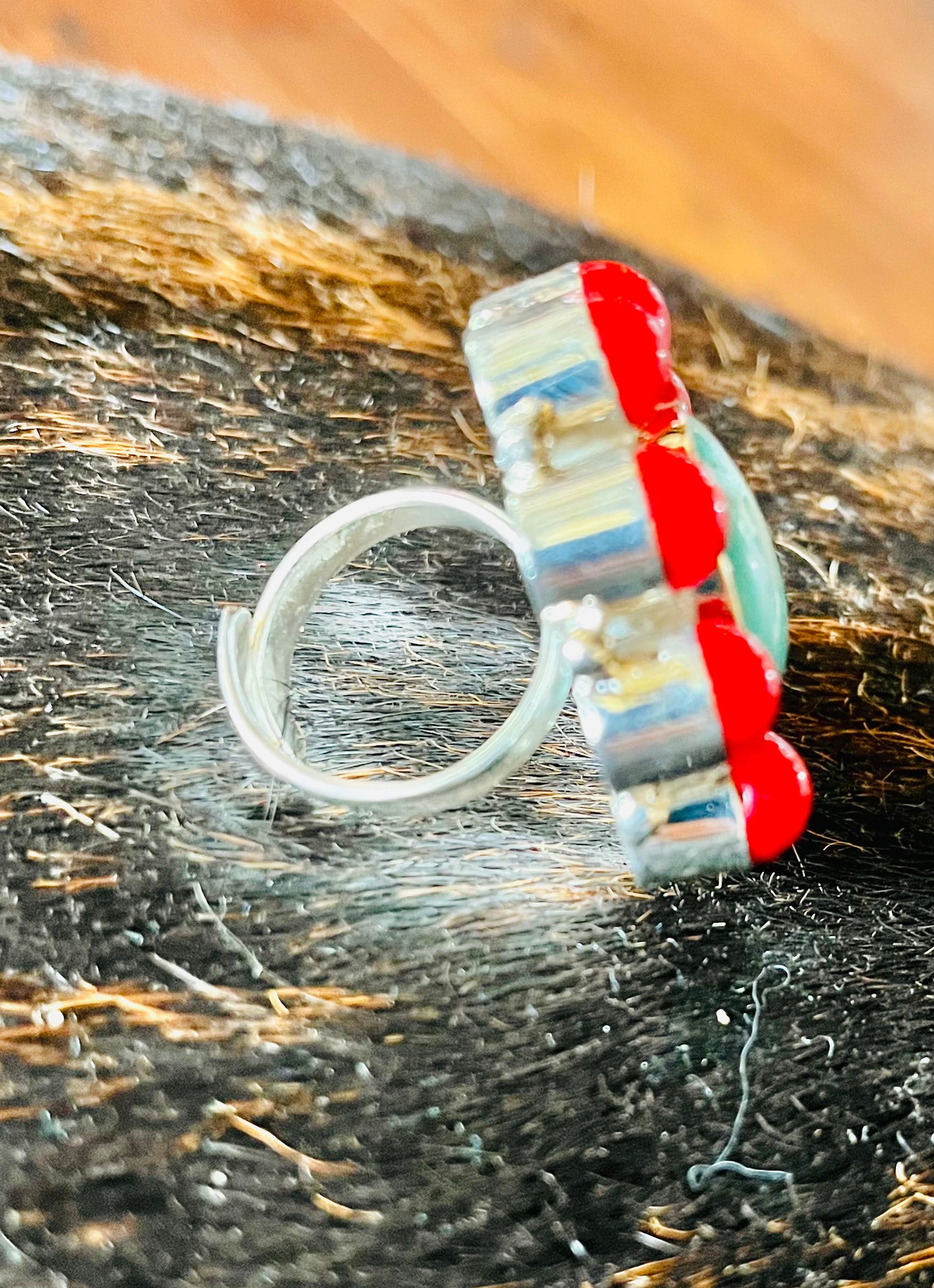 Red and turquoise adjustable ring
