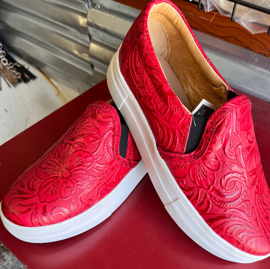Red tooled Leather slip-on shoes