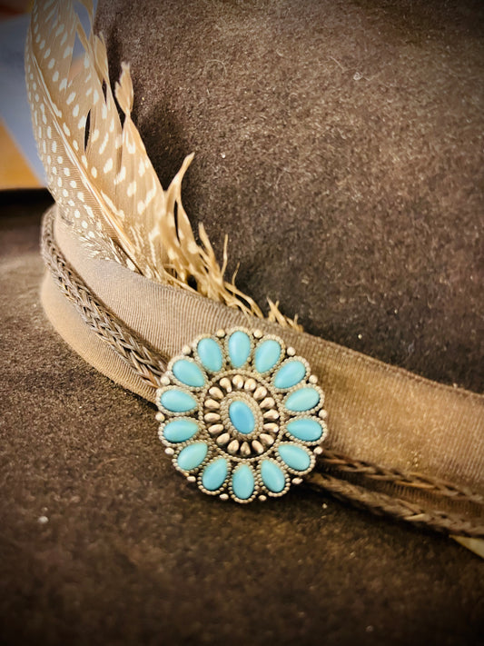 Turquoise oval concho hat pin