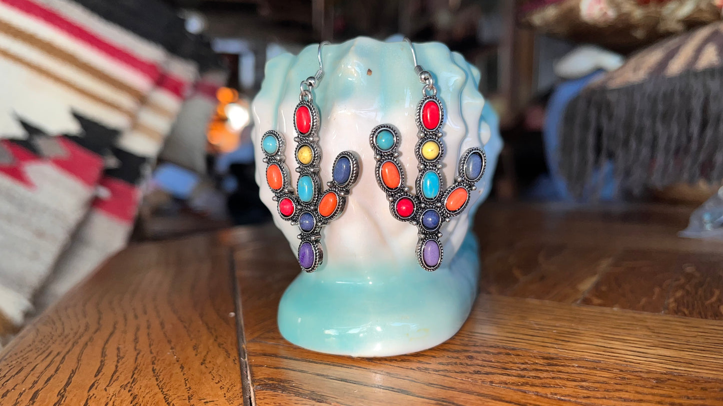 Cactus multi-colored stones earrings