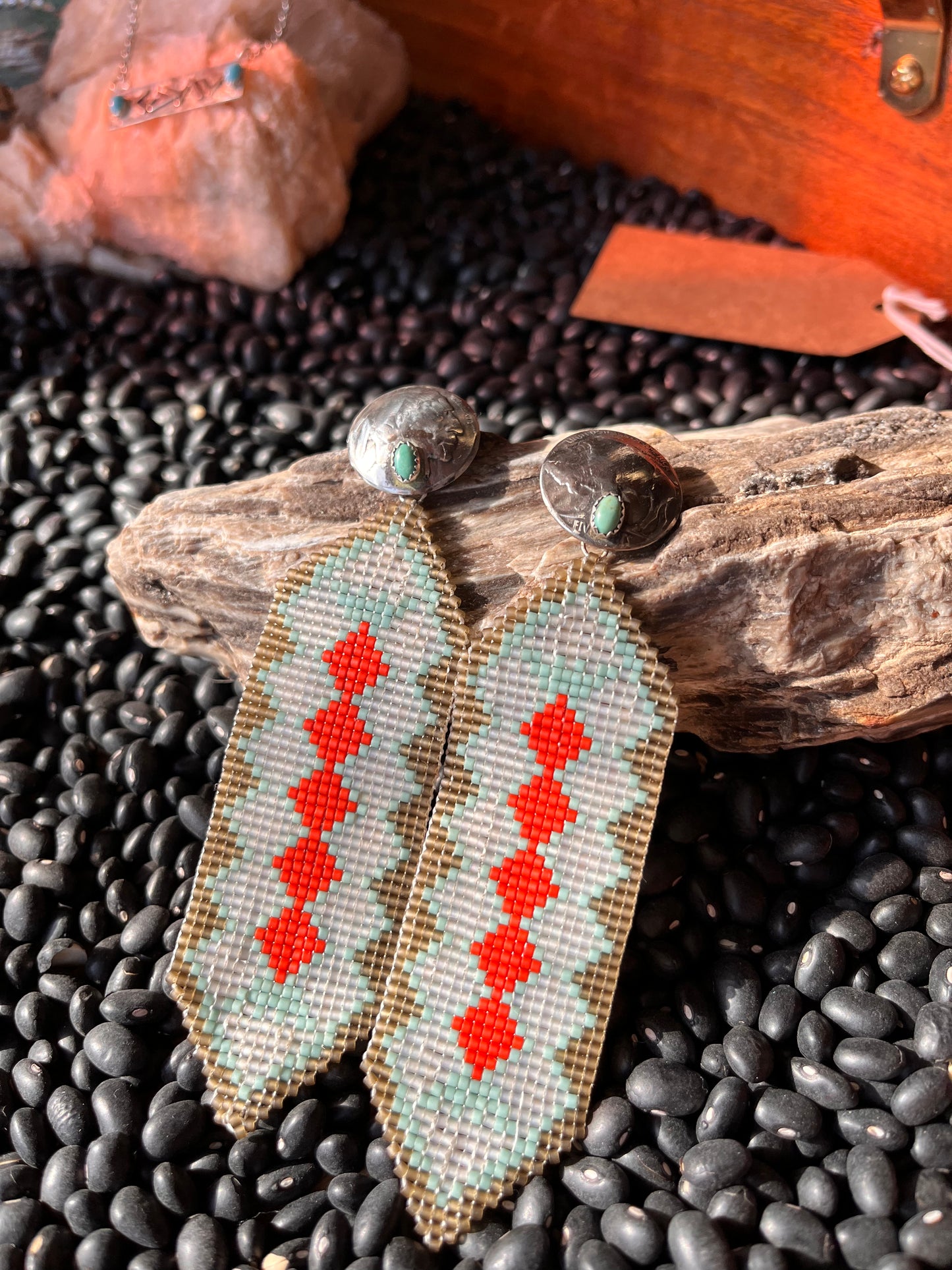 Hand beaded w/ Indian nickels earrings