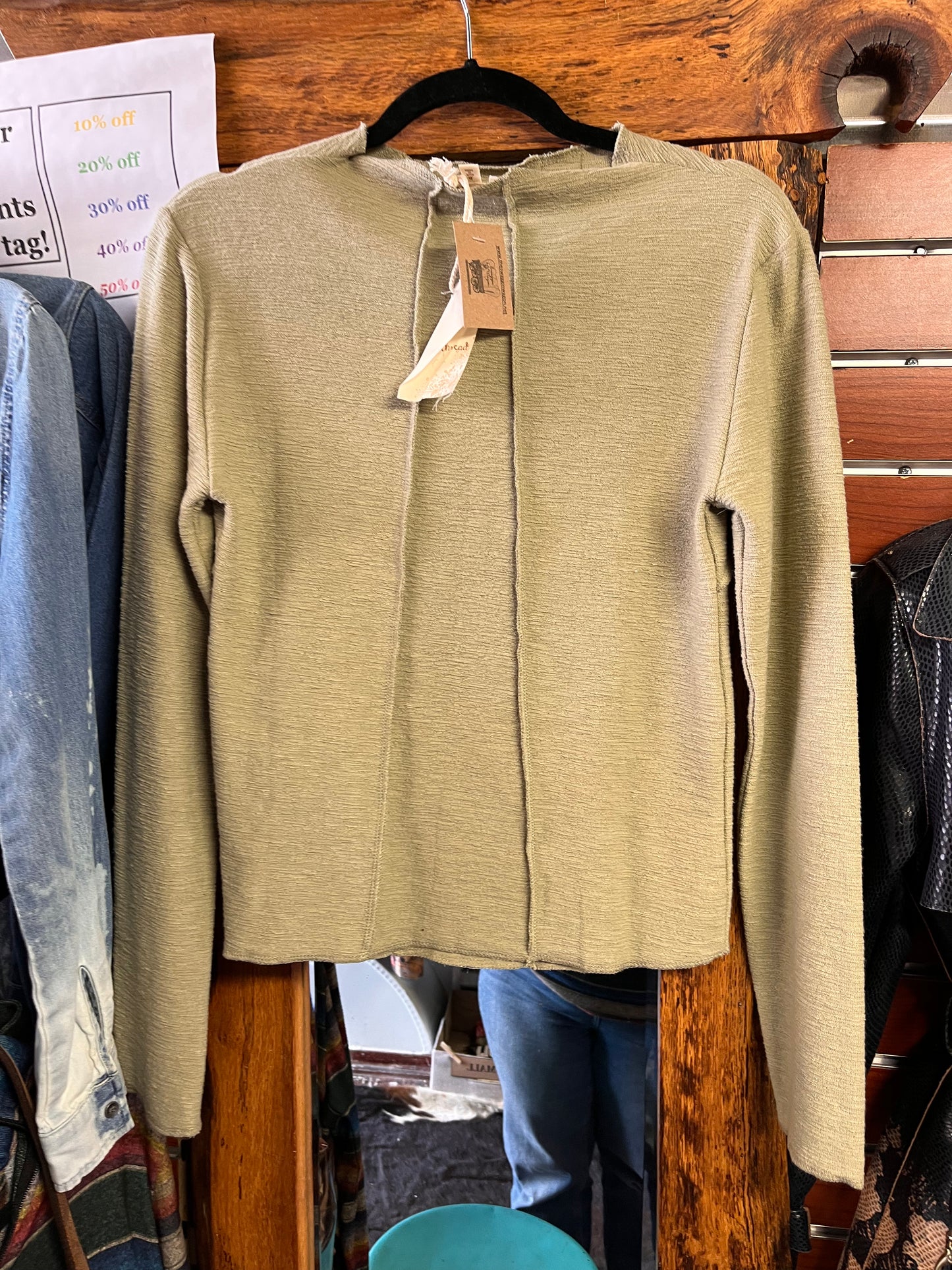 Sage colored sweater from Hem and Thread