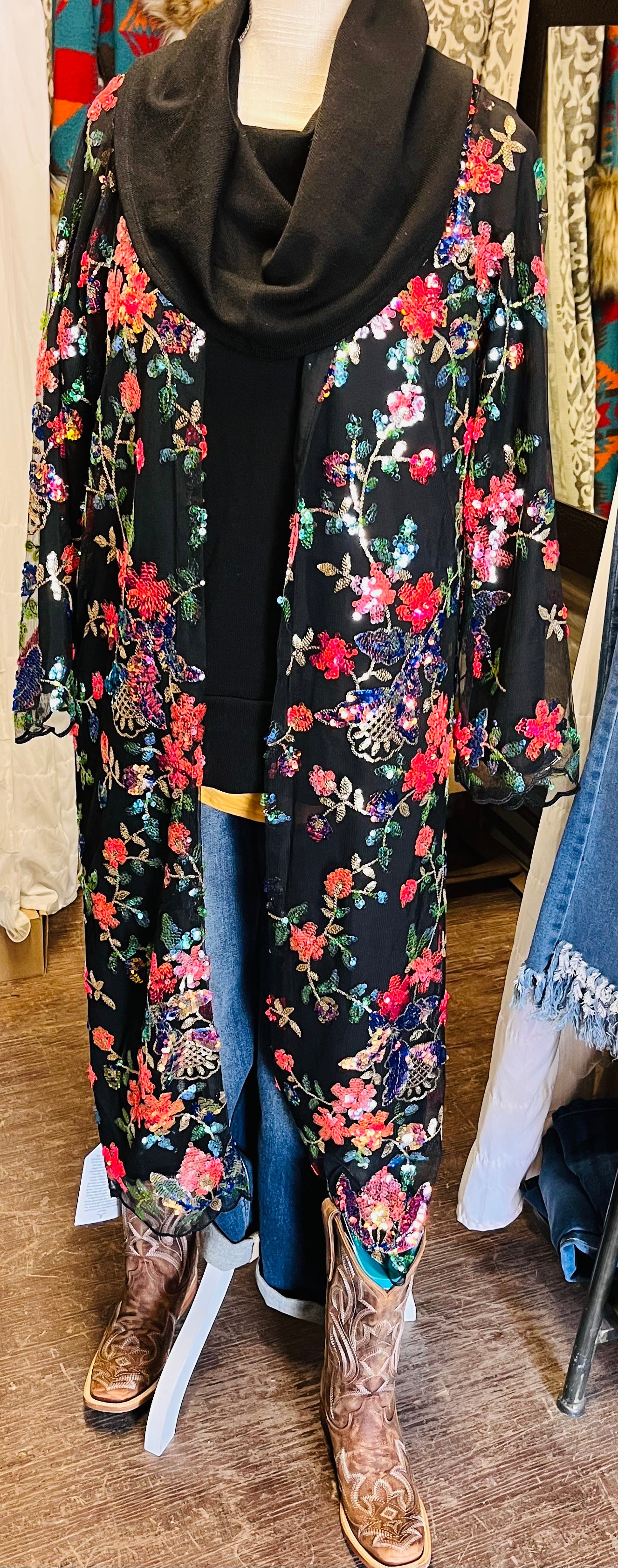 Here To Dazzle Floral Sequin Kimono