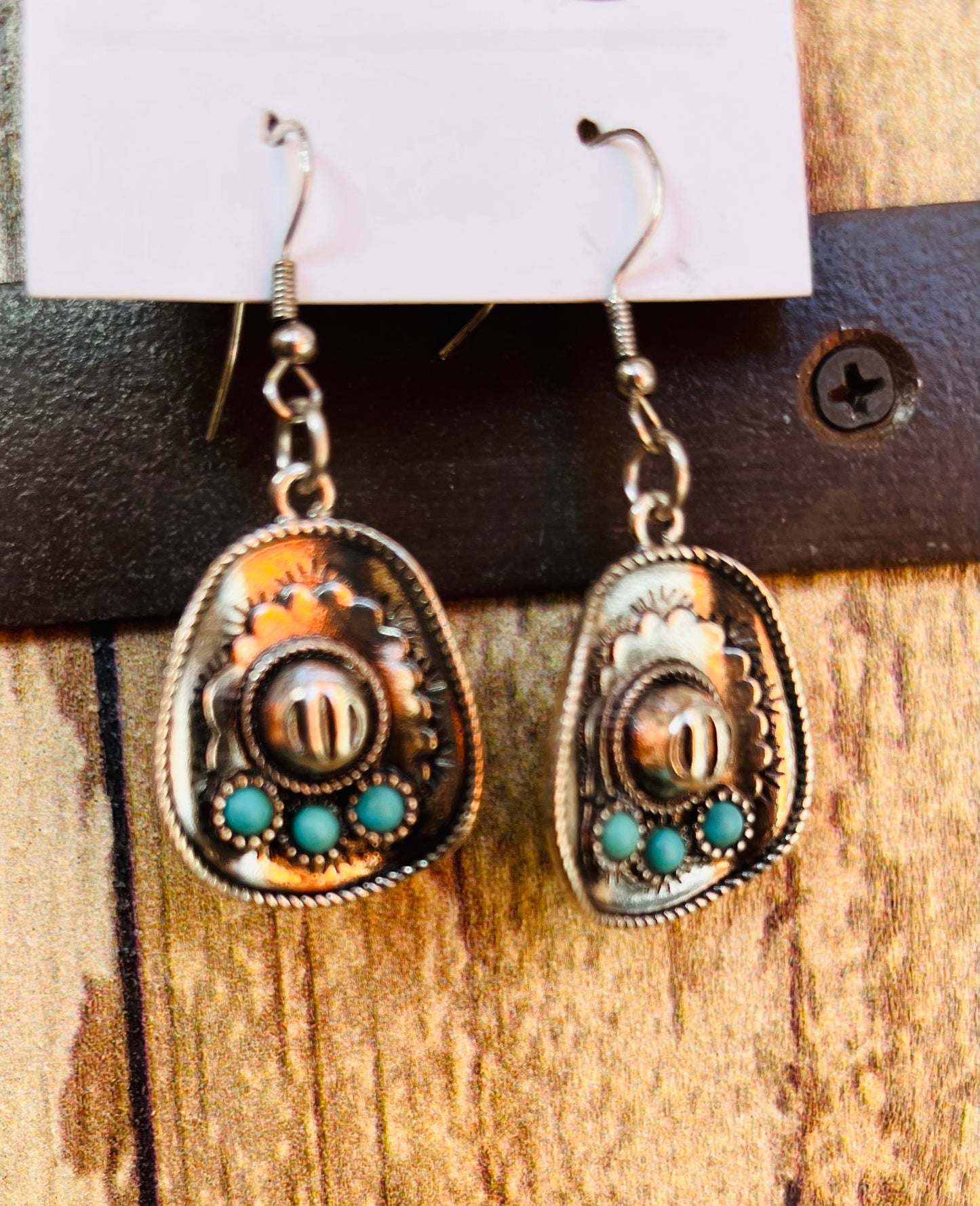 Silver Sombrero w/ turquoise dangle earrings