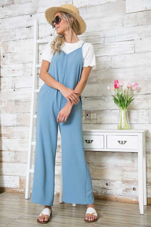 Wide Leg Overall Jumpsuit with Side Pockets