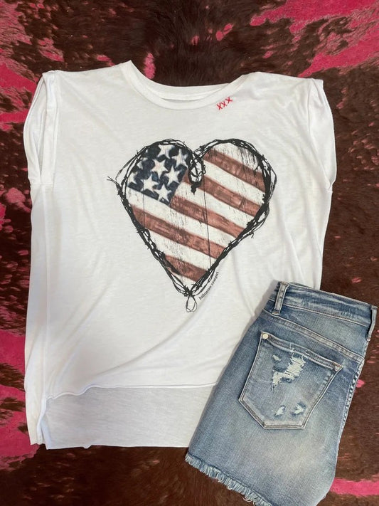 Patriotic heart with barbed wire