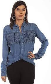 Scully Denim Fringed Shirt with buttons - S